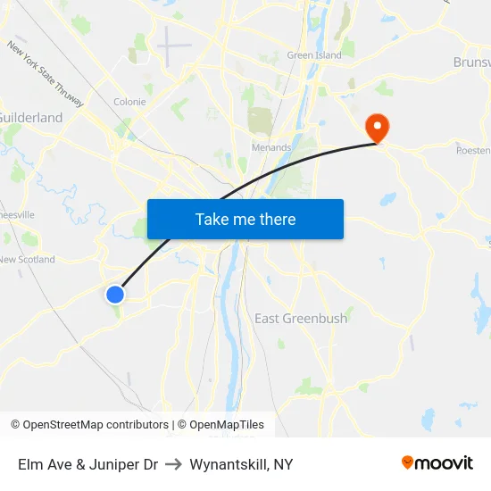 Elm Ave & Juniper Dr to Wynantskill, NY map