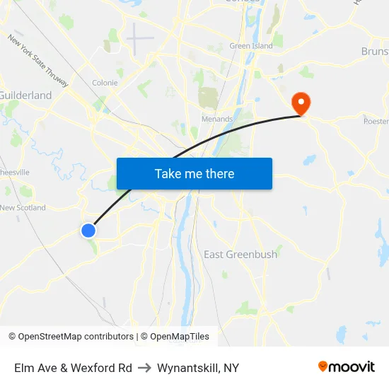 Elm Ave & Wexford Rd to Wynantskill, NY map