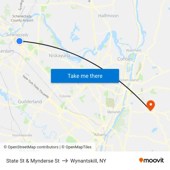 State St & Mynderse St to Wynantskill, NY map
