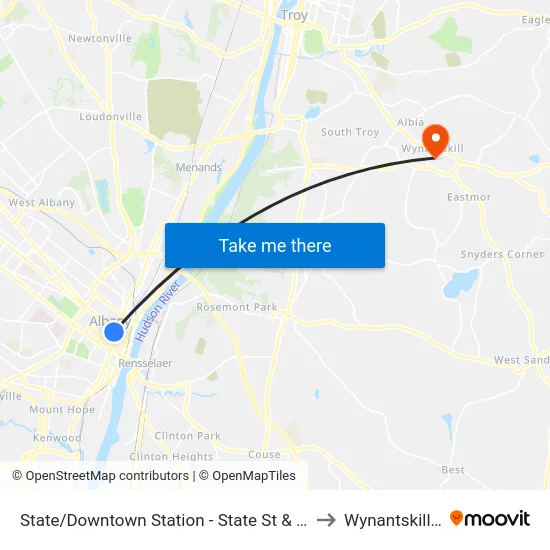 State/Downtown Station - State St & Lodge St to Wynantskill, NY map