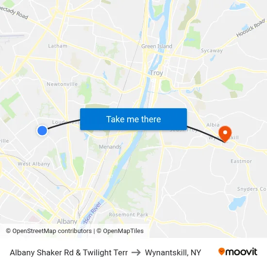 Albany Shaker Rd & Twilight Terr to Wynantskill, NY map
