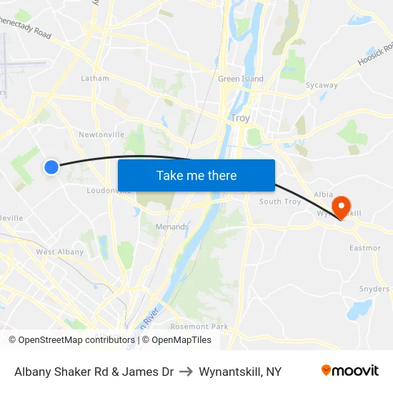 Albany Shaker Rd & James Dr to Wynantskill, NY map
