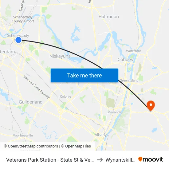 Veterans Park Station - State St & Veeder Ave to Wynantskill, NY map