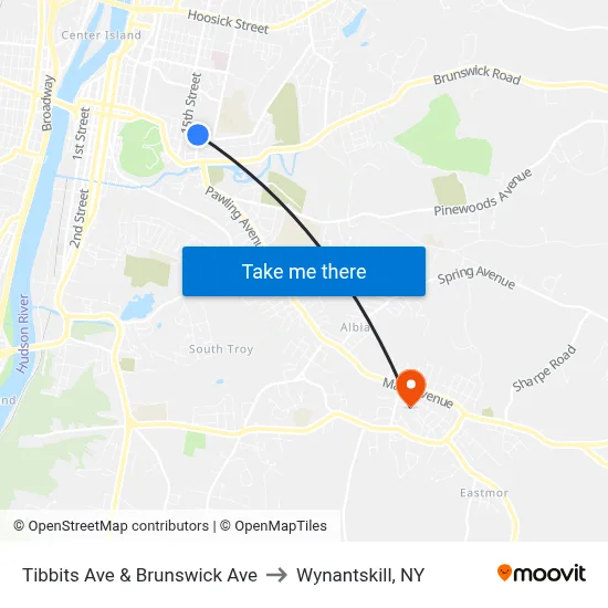 Tibbits Ave & Brunswick Ave to Wynantskill, NY map