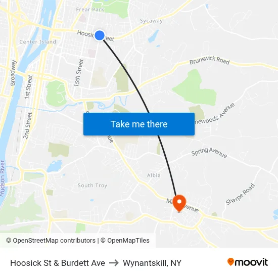 Hoosick St & Burdett Ave to Wynantskill, NY map