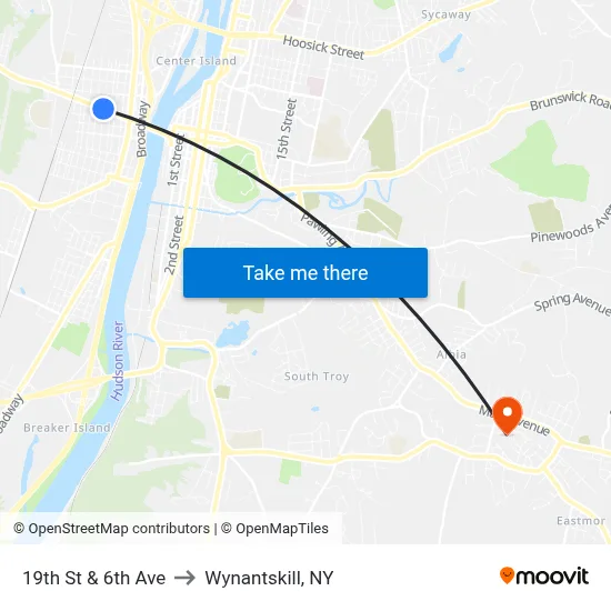 19th St & 6th Ave to Wynantskill, NY map
