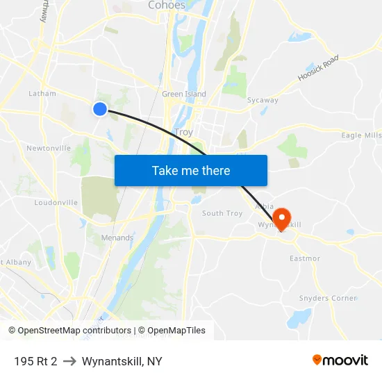 195 Rt 2 to Wynantskill, NY map