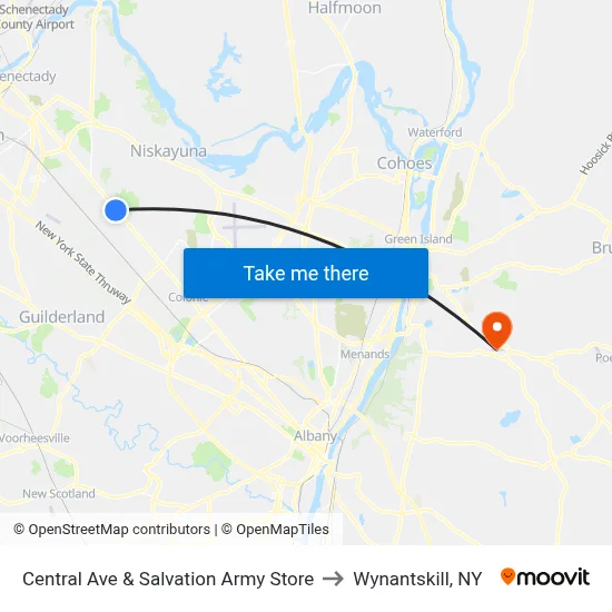 Central Ave & Salvation Army Store to Wynantskill, NY map
