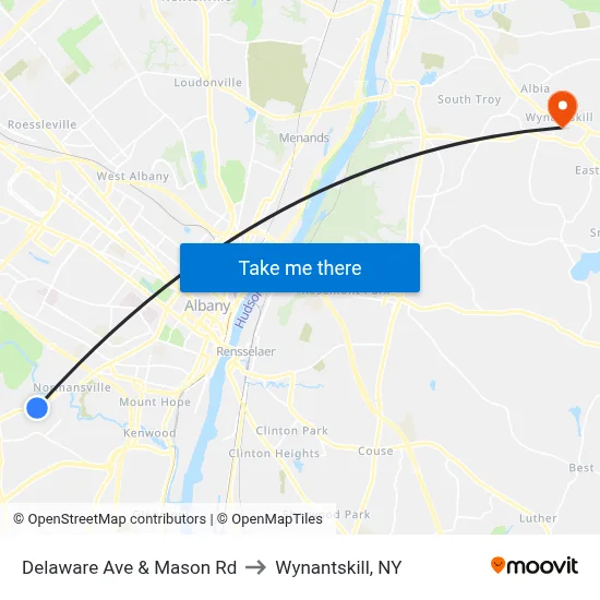 Delaware Ave & Mason Rd to Wynantskill, NY map