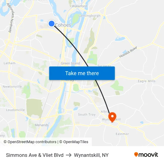 Simmons Ave & Vliet Blvd to Wynantskill, NY map
