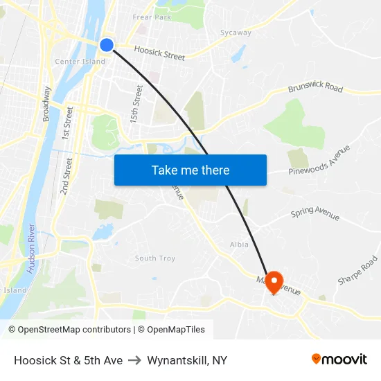 Hoosick St & 5th Ave to Wynantskill, NY map