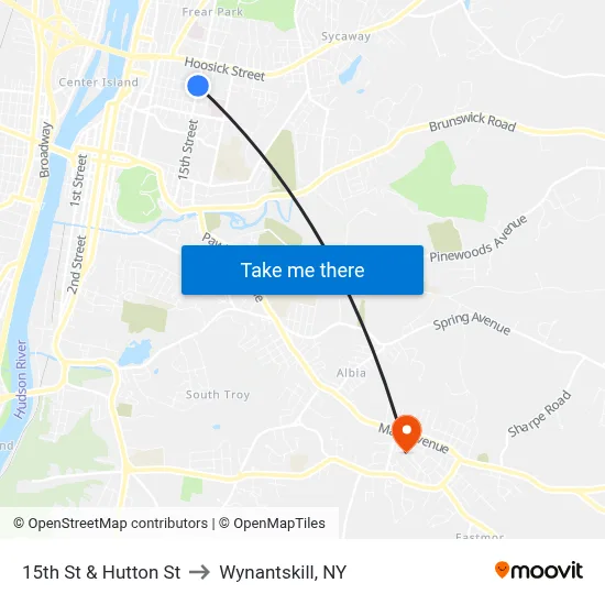 15th St & Hutton St to Wynantskill, NY map