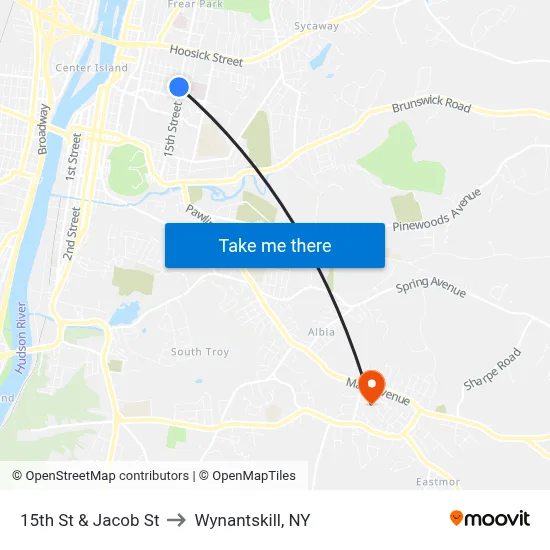 15th St & Jacob St to Wynantskill, NY map