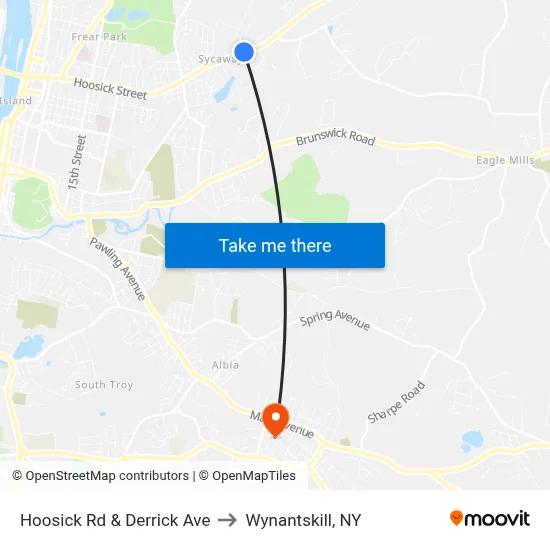 Hoosick Rd & Derrick Ave to Wynantskill, NY map