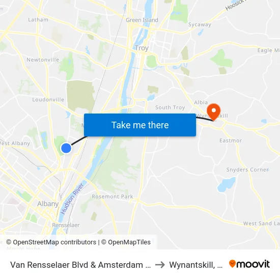 Van Rensselaer Blvd & Amsterdam Ave to Wynantskill, NY map