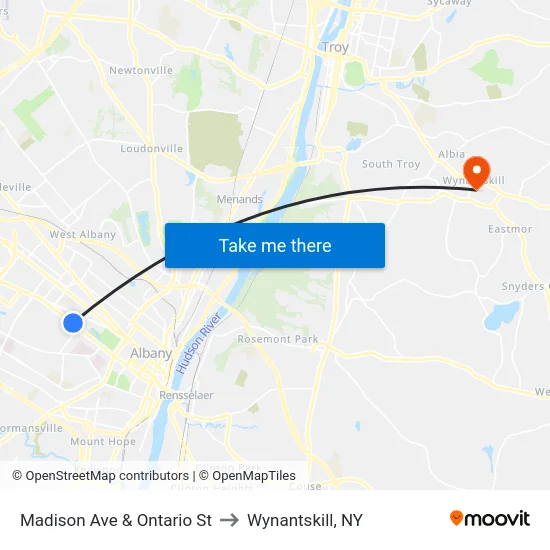 Madison Ave & Ontario St to Wynantskill, NY map