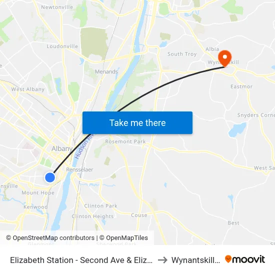 Elizabeth Station - Second Ave & Elizabeth St to Wynantskill, NY map