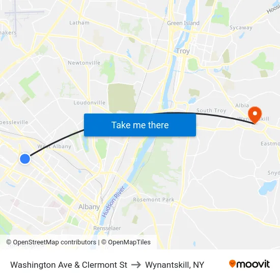 Washington Ave & Clermont St to Wynantskill, NY map