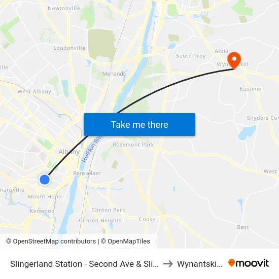 Slingerland Station - Second Ave & Slingerland St to Wynantskill, NY map