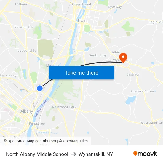 North Albany Middle School to Wynantskill, NY map