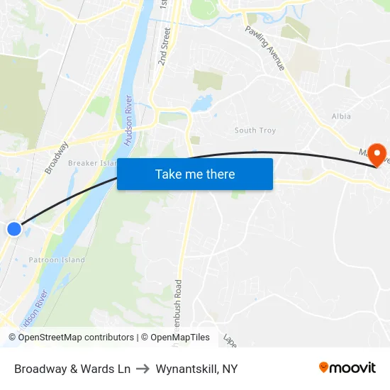 Broadway & Wards Ln to Wynantskill, NY map