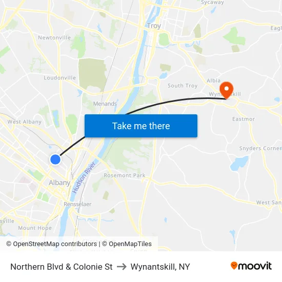 Northern Blvd & Colonie St to Wynantskill, NY map