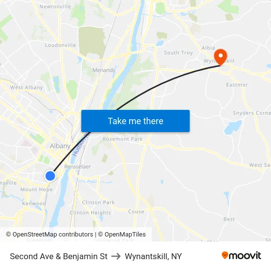 Second Ave & Benjamin St to Wynantskill, NY map