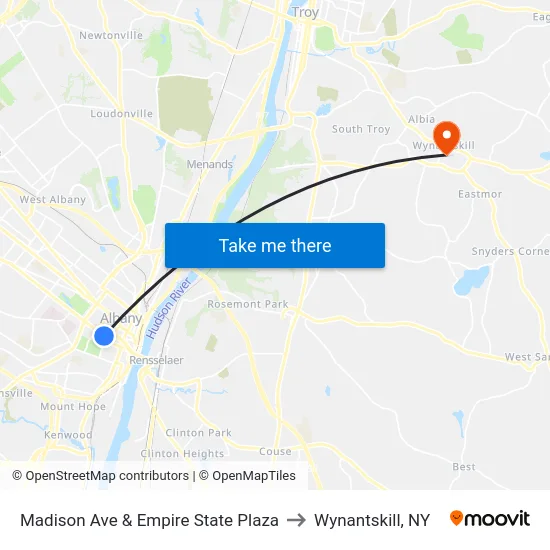Madison Ave & Empire State Plaza to Wynantskill, NY map