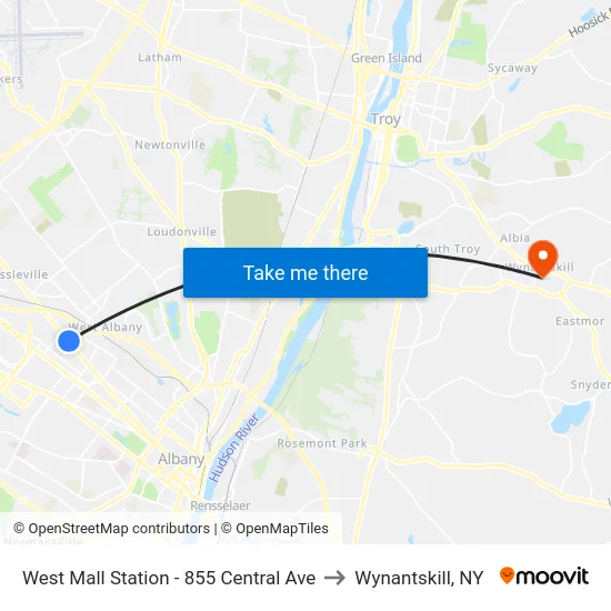 West Mall Station - 855 Central Ave to Wynantskill, NY map