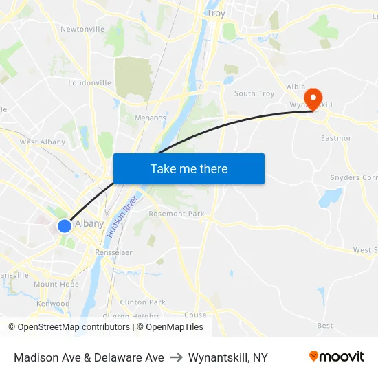 Madison Ave & Delaware Ave to Wynantskill, NY map
