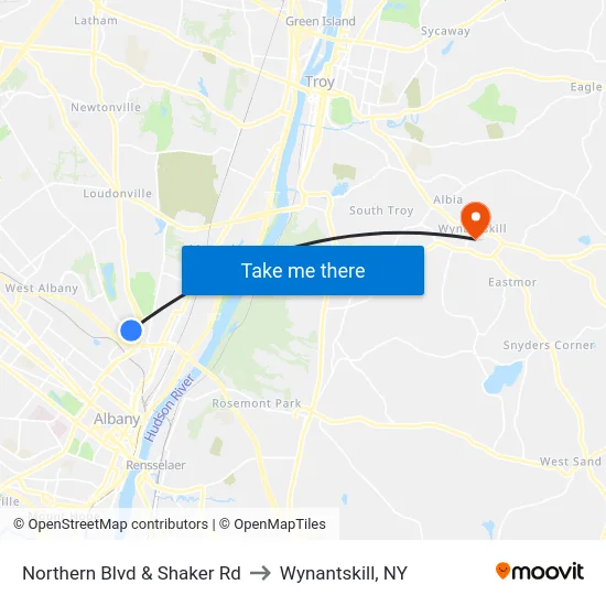 Northern Blvd & Shaker Rd to Wynantskill, NY map