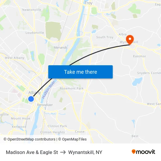 Madison Ave & Eagle St to Wynantskill, NY map