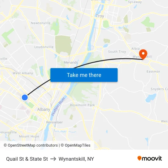Quail St & State St to Wynantskill, NY map