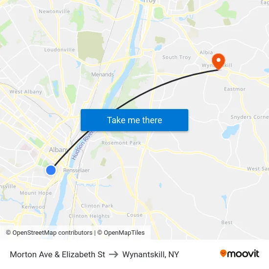 Morton Ave & Elizabeth St to Wynantskill, NY map