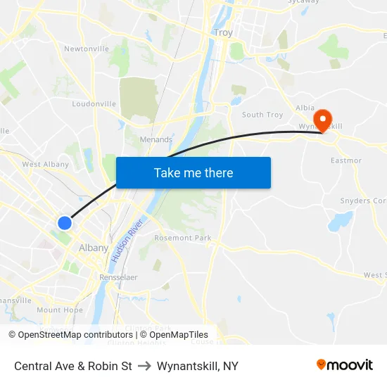 Central Ave & Robin St to Wynantskill, NY map