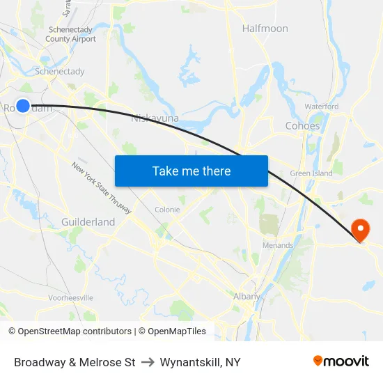 Broadway & Melrose St to Wynantskill, NY map
