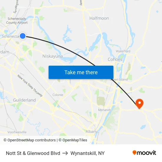 Nott St & Glenwood Blvd to Wynantskill, NY map