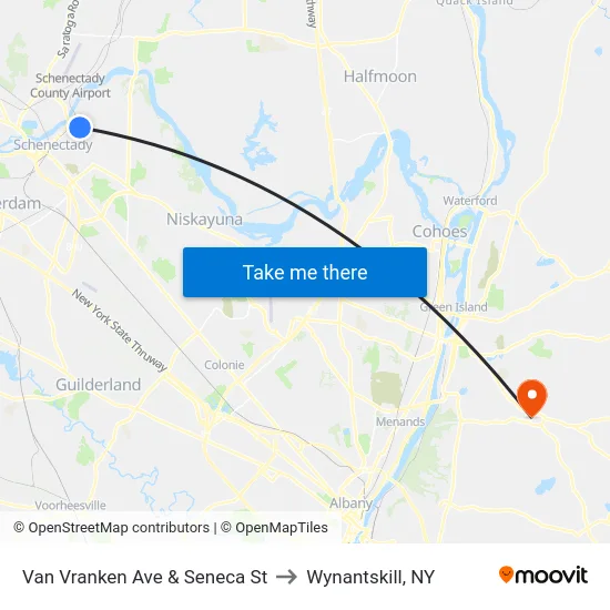 Van Vranken Ave & Seneca St to Wynantskill, NY map