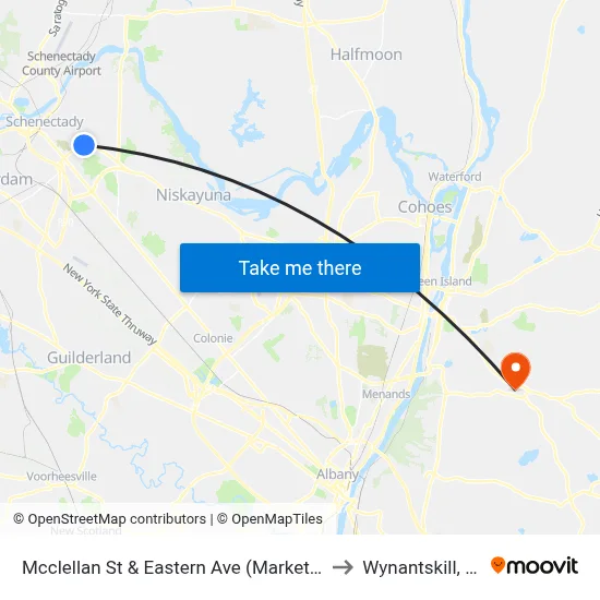 Mcclellan St & Eastern Ave (Market 32) to Wynantskill, NY map