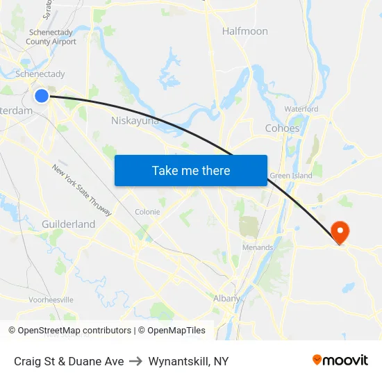 Craig St & Duane Ave to Wynantskill, NY map