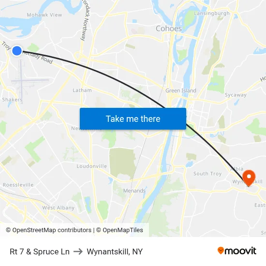 Rt 7 & Spruce Ln to Wynantskill, NY map