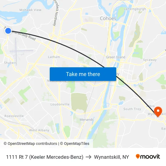 1111 Rt 7 (Keeler Mercedes-Benz) to Wynantskill, NY map