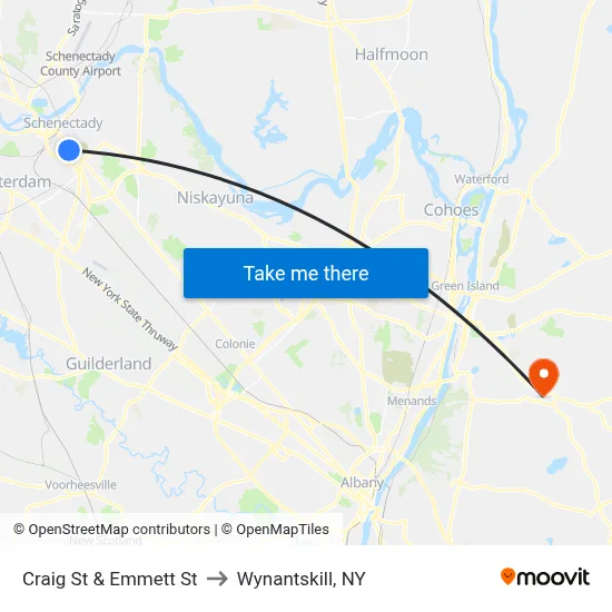 Craig St & Emmett St to Wynantskill, NY map