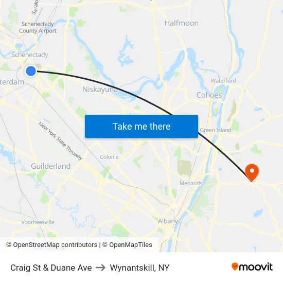 Craig St & Duane Ave to Wynantskill, NY map