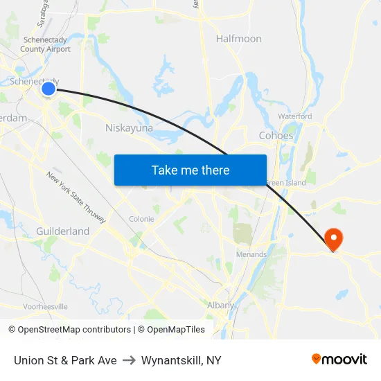 Union St & Park Ave to Wynantskill, NY map