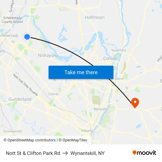Nott St & Clifton Park Rd to Wynantskill, NY map