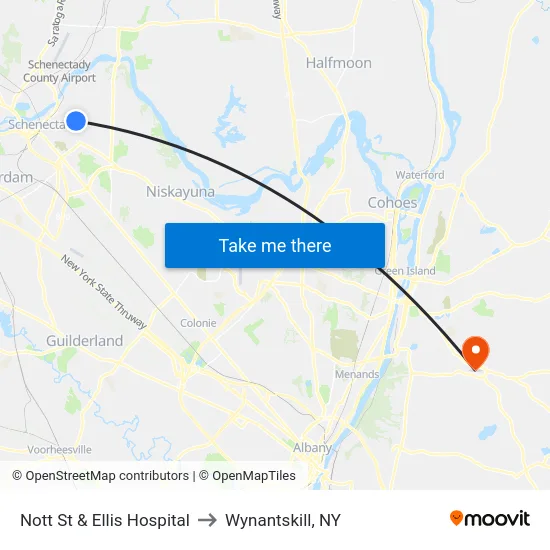 Nott St & Ellis Hospital to Wynantskill, NY map
