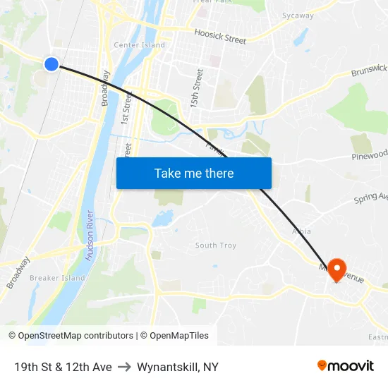 19th St & 12th Ave to Wynantskill, NY map