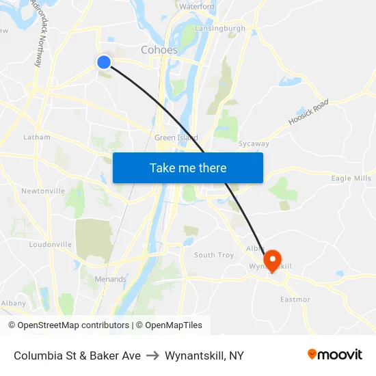 Columbia St & Baker Ave to Wynantskill, NY map
