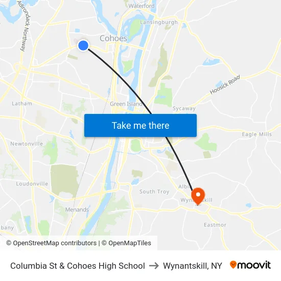 Columbia St & Cohoes High School to Wynantskill, NY map